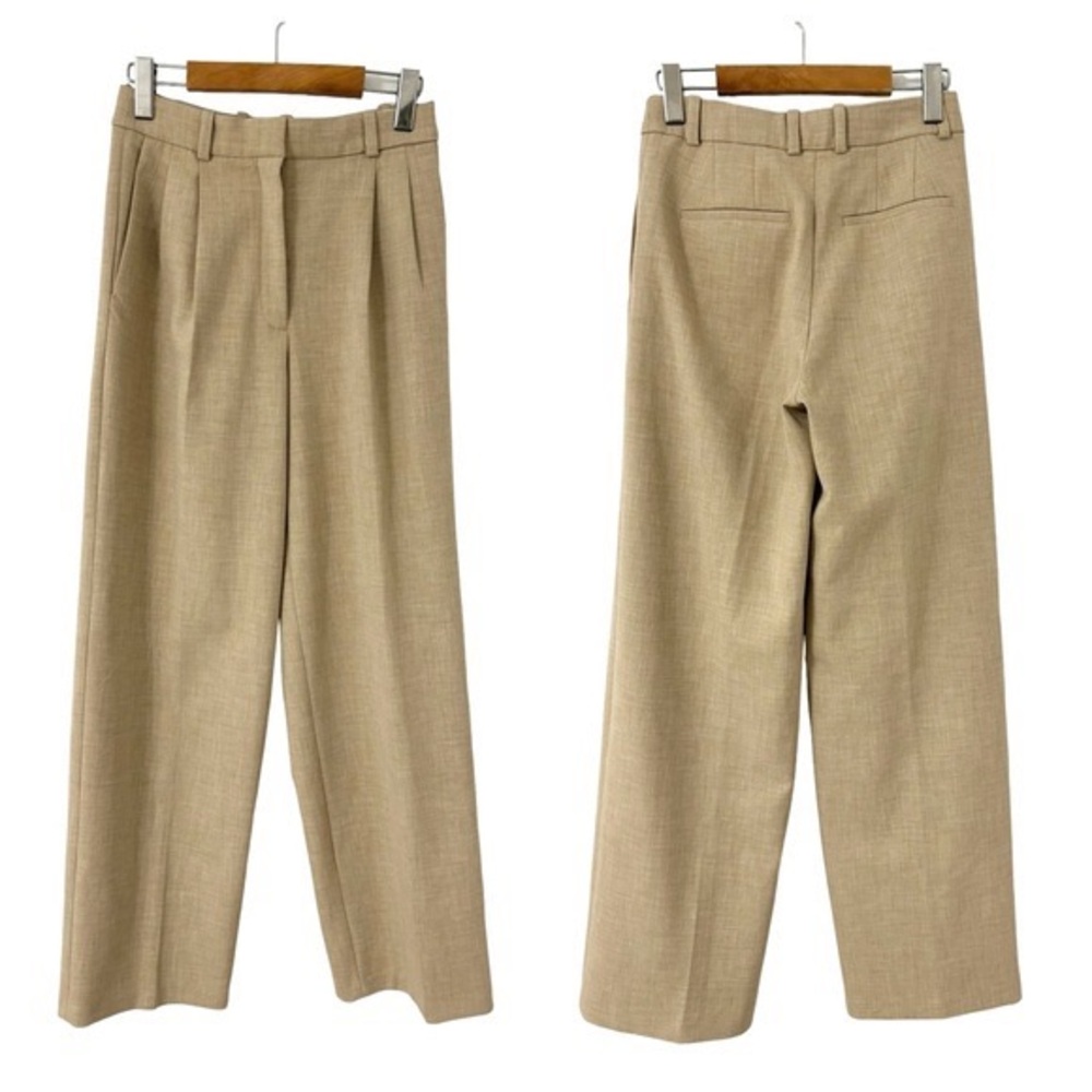 Aritzia Wilfred Effortless High Rise Wide Leg Pant Trousers Heather Oat Beige